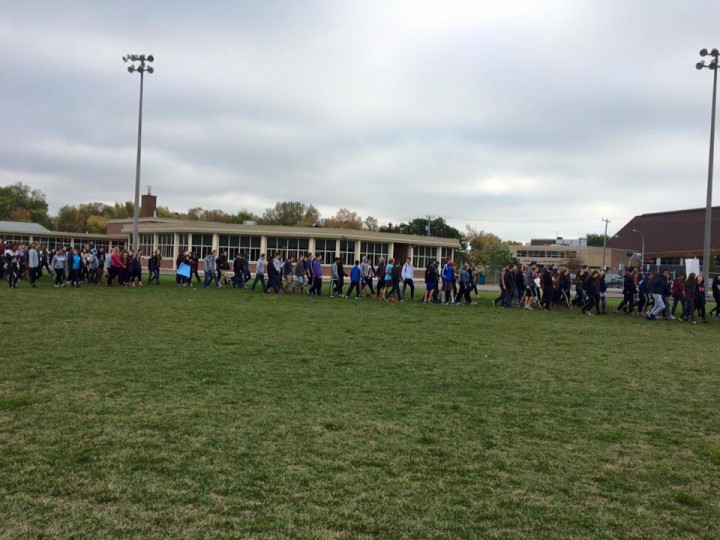 Students at John Rennie High School protest cuts to education, Wednesday, October 7, 2015.