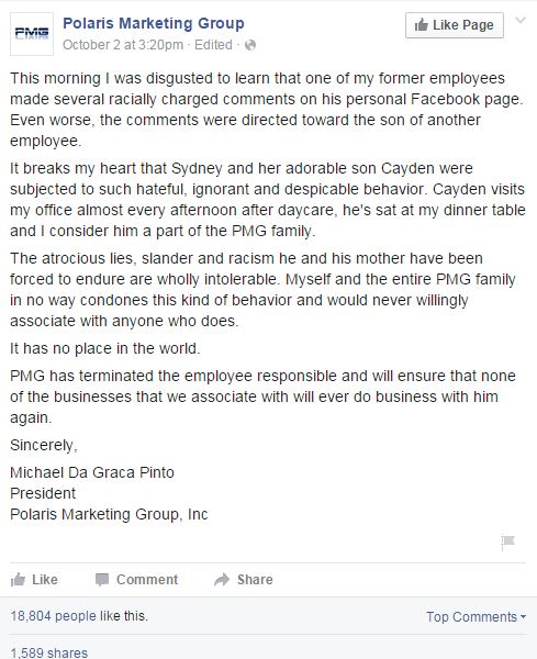 Atlanta man fired after posting photo with racist comments about co-worker’s son - image