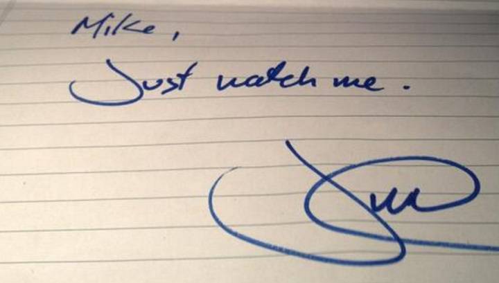 Justin Trudeau's "Just watch me" note has sold for more than $12,000 on Ebay