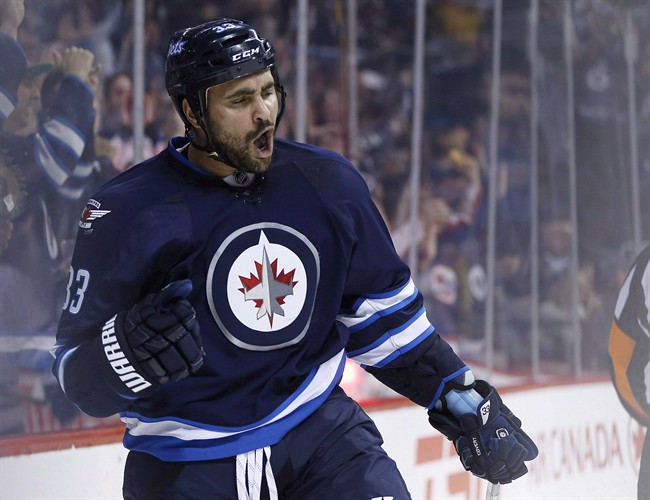 Dustin Byfuglien has been named the Winnipeg Jets nominee for the Bill Masterton Trophy.
