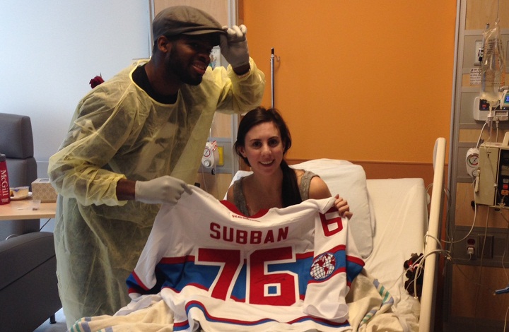 Dream comes true for Montreal Habs' fan, Chelsea Gagnon, after P.K. Subban drops by for a quick visit at the Montreal Chest Institute. Sunday, Nov. 29, 2015.