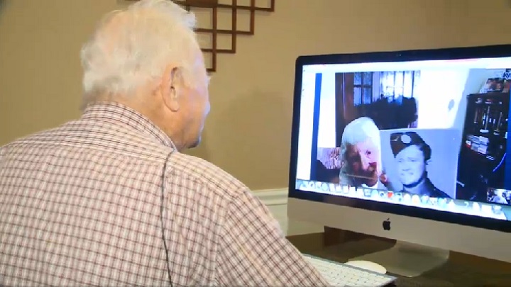 Norwood Thomas and Joyce Durrant Skype decades after last seeing each other.