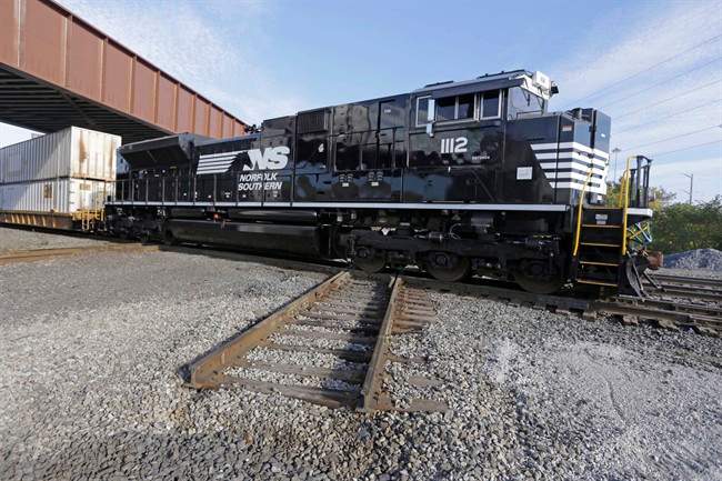 A Norfolk Southern locomotive is shown on Chicago's south side in this Oct. 23, 2014 file photo. 