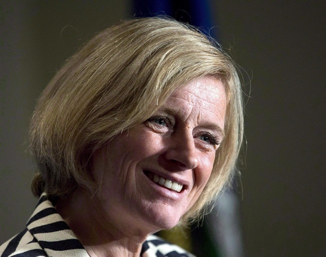 Alberta Premier Rachel Notley speaks following a business luncheon in Calgary on Oct. 9, 2015. Notley is looking ahead to her first full year as premier. 