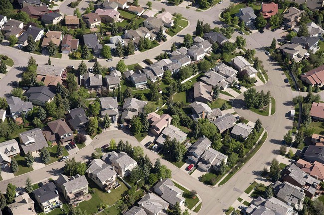 An aerial view of housing is shown in Calgary on June 22, 2013.