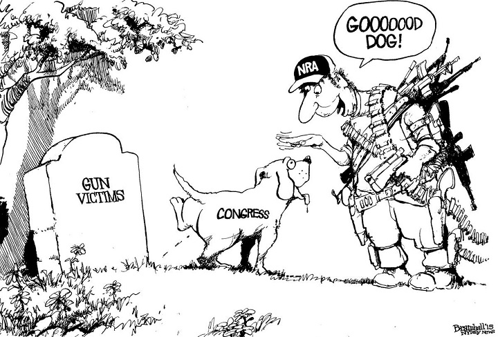 An editorial cartoon published in the New York Daily News on Dec. 3, 2015, the day after the San Bernardino shooting massacre.