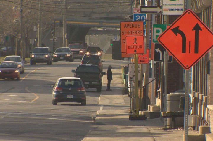 Construction signs on St. Jacques Street in Lachine, Tuesday, December 8, 2015.