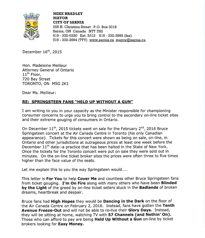 Ontario mayor’s letter insists province stop online ticket gouging - image