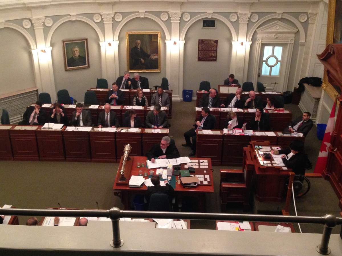 Liberal MLAs are pictured on the government side of the legislature during Question Period at 1:13 a.m. on Tuesday, December 15, 2015.