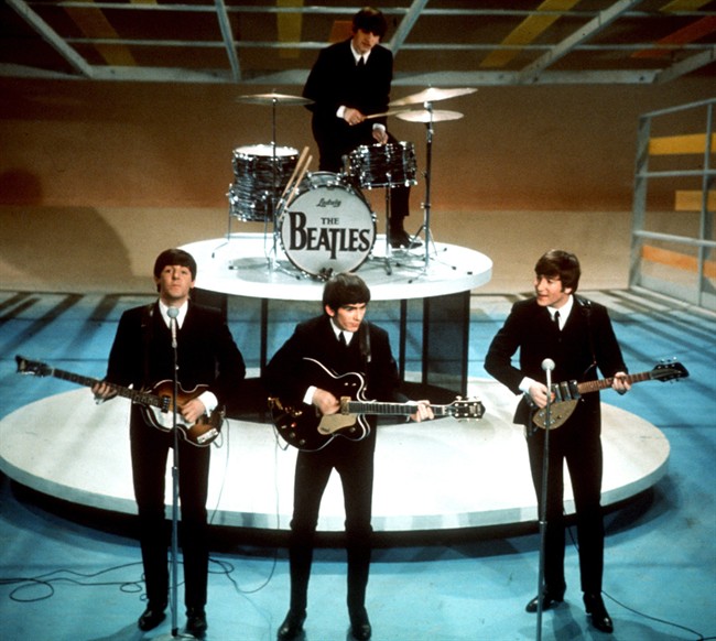 The Beatles perform on the CBS "Ed Sullivan Show" in New York.