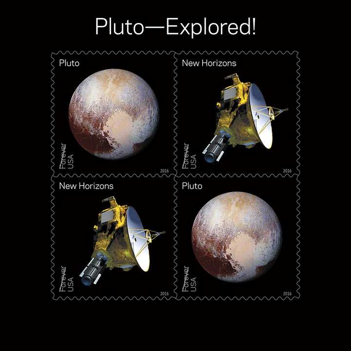 Pluto Explored! In 2006, NASA placed a 29-cent 1991 ‘Pluto: Not Yet Explored’ stamp in the New Horizons spacecraft. In 2015 the spacecraft carried the stamp on its history-making mission to Pluto and beyond. With this stamp, the Postal Service recognizes the first reconnaissance of Pluto in 2015 by NASA’s New Horizon mission. 