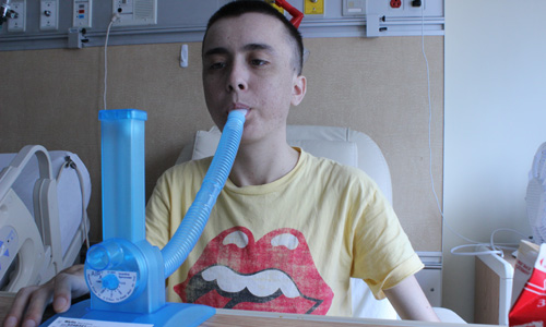 Reid doing breathing exercises