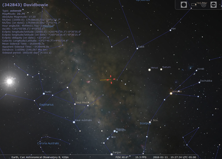 The location of asteroid 342843 Davidbowie.