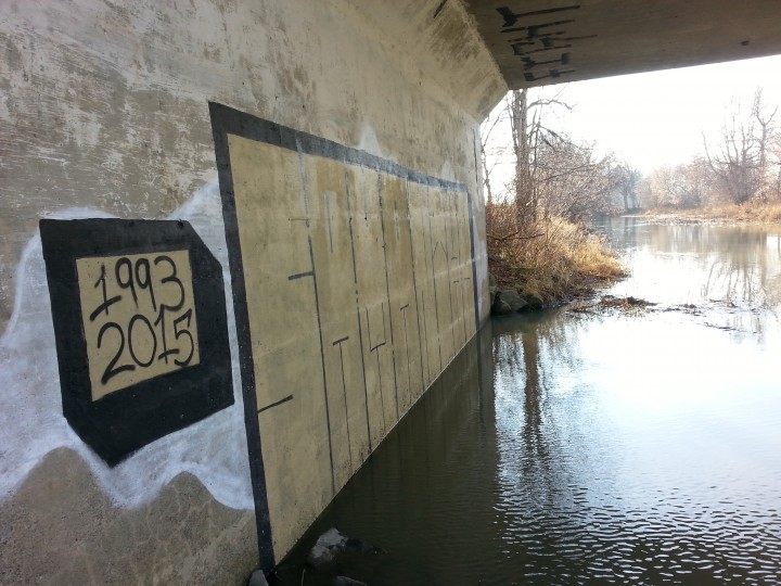 A mural on the bridge where Samantha Higgins was found, Tuesday, January 19, 2016.