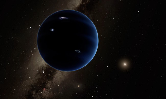 This artistic rendering provided by California Institute of Technology shows the distant view from Planet Nine back towards the sun. The planet is thought to be gaseous, similar to Uranus and Neptune.
