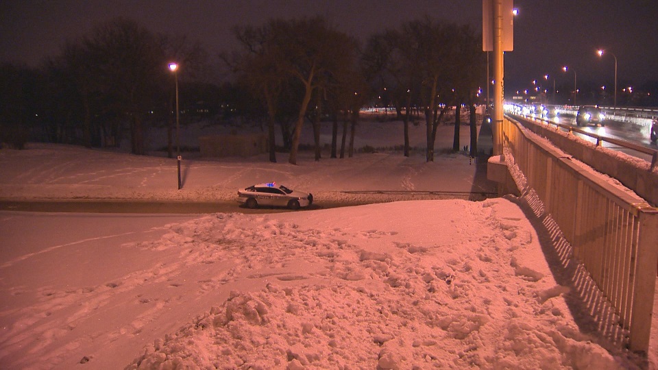 Police investigate under St. Vital Bridge after man was taken to hospital in critical condition around 3:30 a.m. Thursday.