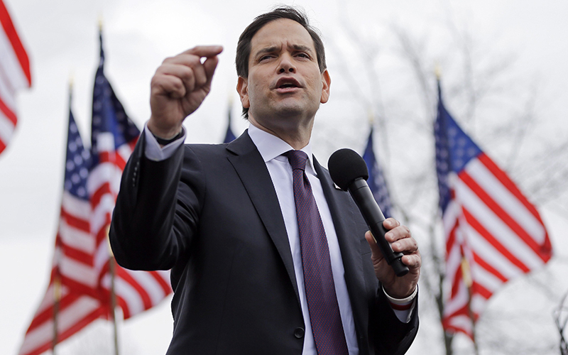 Republican presidential candidate Sen. Marco Rubio, R-Fla, speaks at a rally Sunday, Feb. 21, 2016, in Franklin, Tenn. 