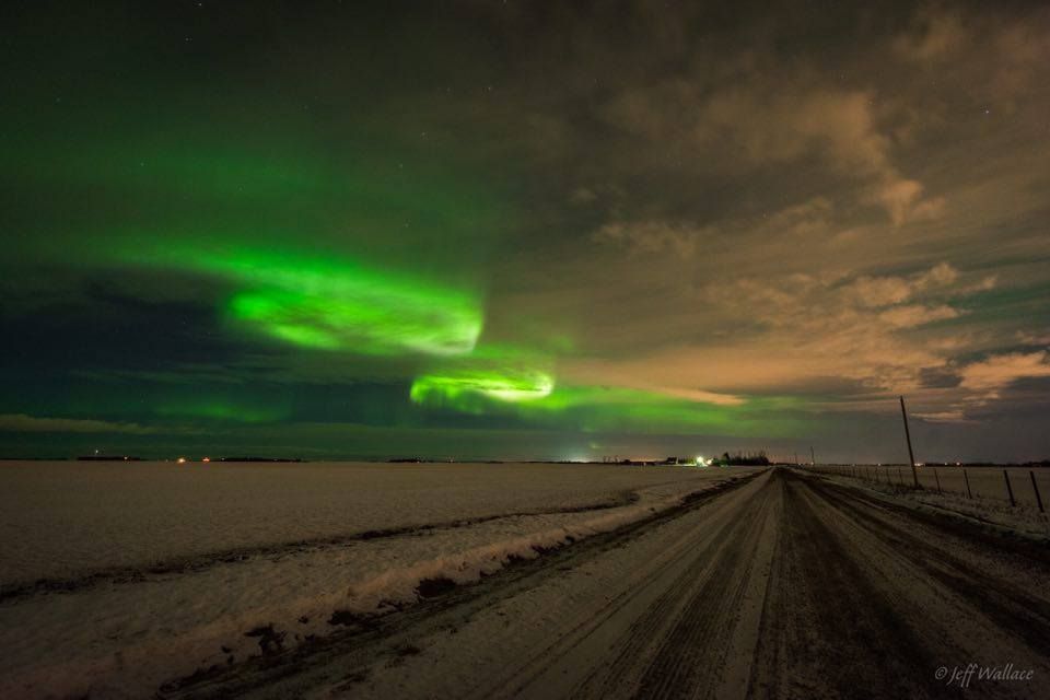 Jeff Wallace captured the northern lights near Morinville, AB around 10:15 PM On Tuesday February 2, 2016.
