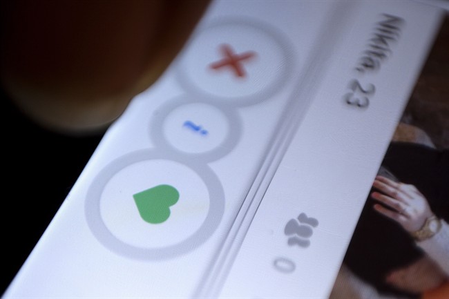 FILE PHOTO: A screenshot of the dating application Tinder.