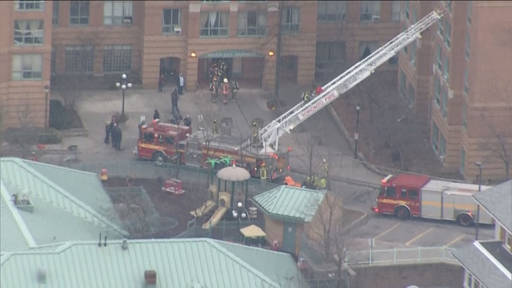 Fire crews respond to a fire at Neilson Hall Apartments in February 2016.