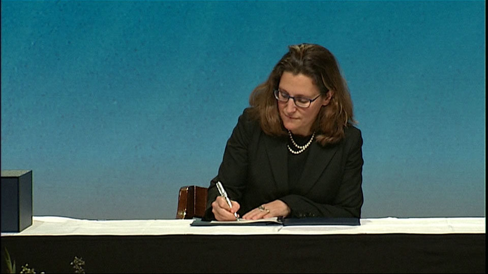 Chrystia Freeland, Canada’s minister of international trade, was in New Zealand to sign the Trans-Pacific Partnership deal.