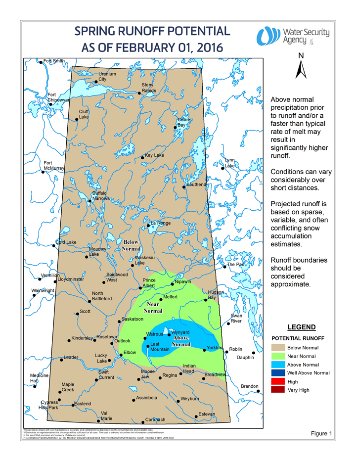 The Saskatchewan Water Security Agency says a warm, dry winter should result in a below average spring run-off.