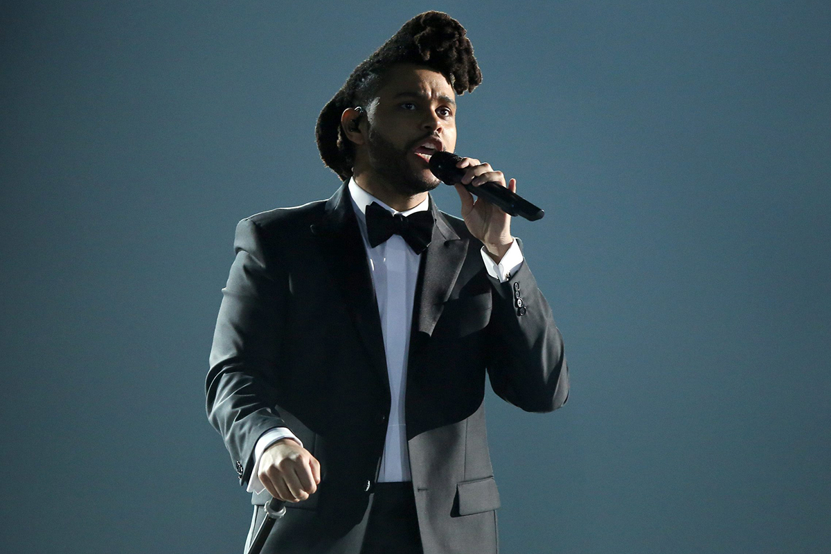 The Weeknd performs at the 58th annual Grammy Awards on Monday, Feb. 15, 2016, in Los Angeles.