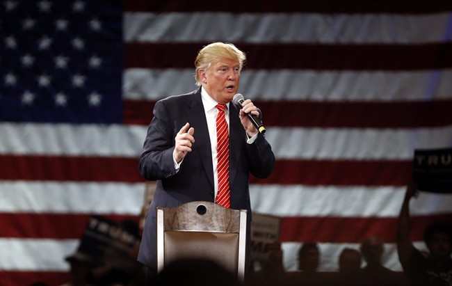 In this March 14, 2016, photo, Republican presidential candidate Donald Trump speaks at a campaign event in Tampa, Fla. 