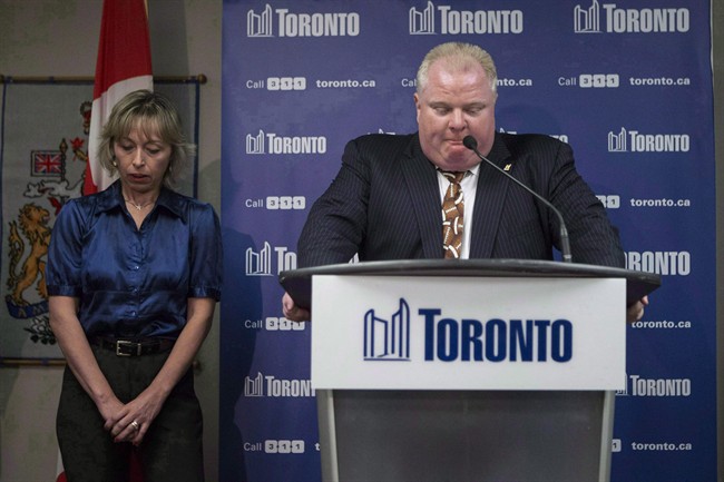Toronto Mayor Rob Ford apologizes for crude remarks he used earlier in the day at a news conference at city hall in Toronto on November 14, 2013.