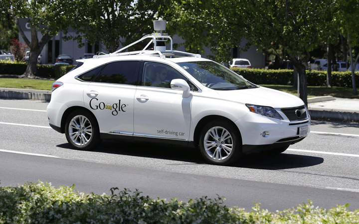 A Google self-driving car goes on a test drive near the Computer History Museum in Mountain View, Calif. 