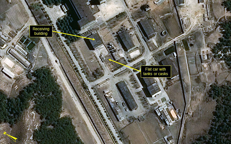 In this image provided by 38 North, shows a rail flatcar at radiochemical laboratory where North Korea separates weapons-grade plutonium from waste from a nuclear reactor. U.S. researchers see further signs from satellite imagery that North Korea is looking to produce more plutonium for nuclear weapons. 