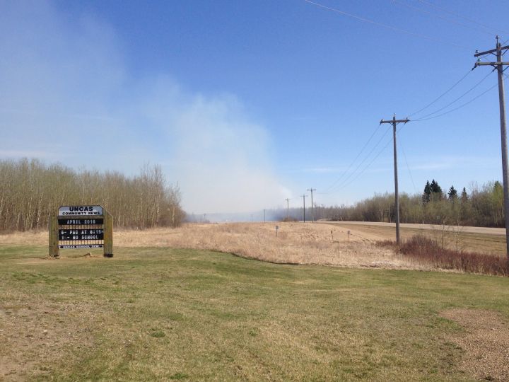 Fire crews were called to a large grass fire in a subdivision in the Uncas area east of Sherwood Park Monday afternoon.