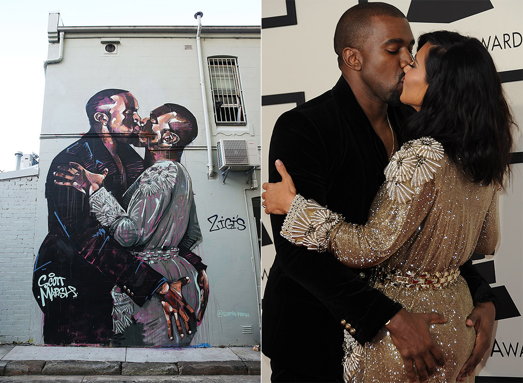 Kanye West mural, Kanye West and Kim Kardashian kissing