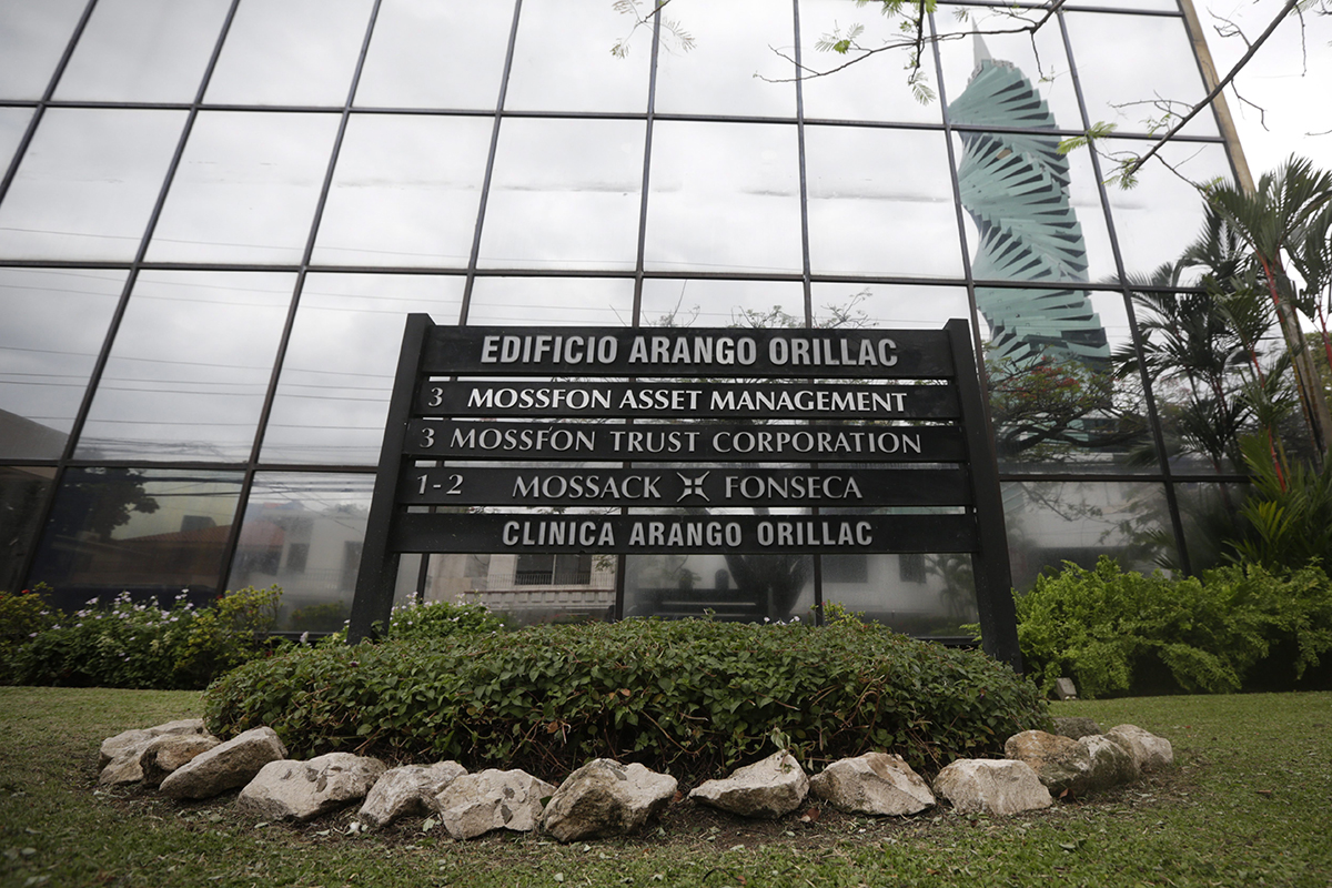 A marquee of the Arango Orillac Building lists the Mossack Fonseca law firm in Panama City, Thursday, April 7, 2016. 