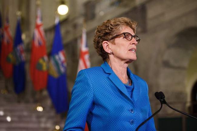 Ontario Premier Kathleen Wynne speaks at a media availability at the Alberta Legislature Building in Edmonton on Thursday, May 26, 2016.