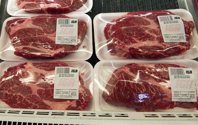 Packaged meat is seen at a grocery store in Montreal on May 19, 2015. 