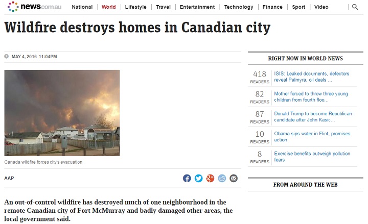 news.com.au's coverage of the Fort McMurray wildfires.