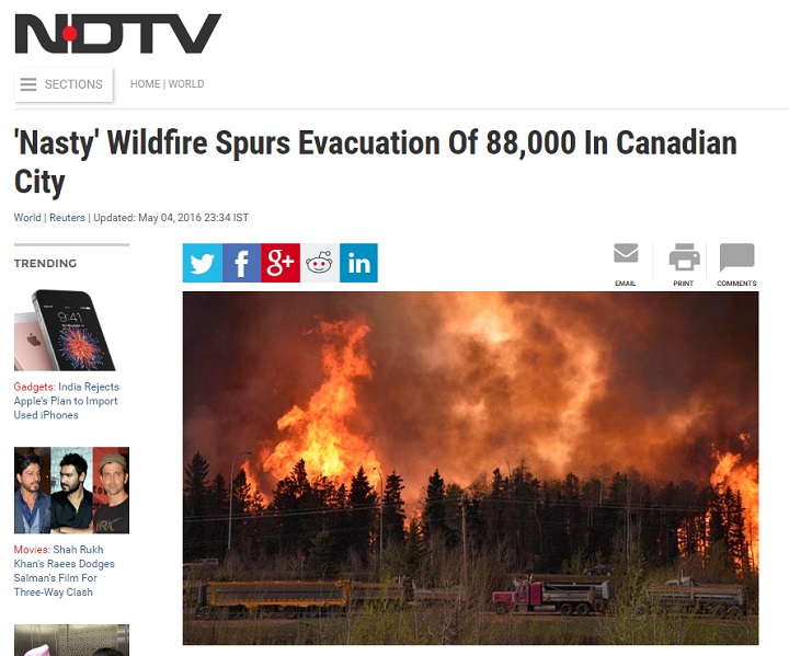 NDTV’s coverage of the Fort McMurray wildfires.