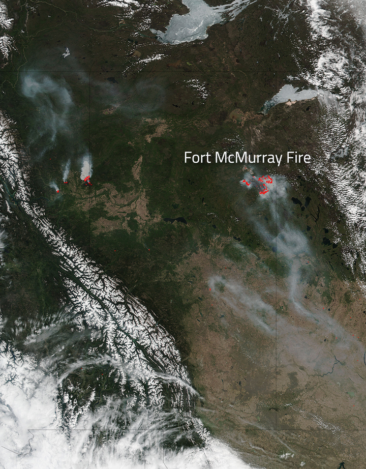 Smoke from the wildfires around Fort McMurray can be seen from space.