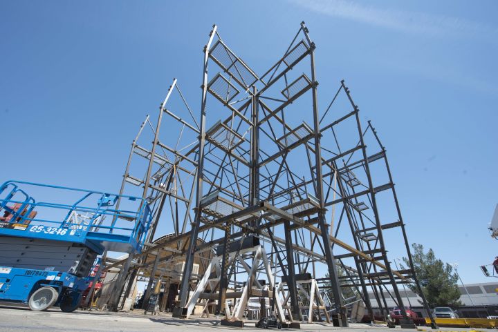 A look at the frame for a colossal new scoreboard being put up in Edmonton’s Rogers Place.