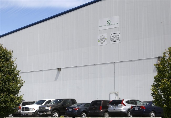 This May 11, 2016, photo, shows the outside of CRF Frozen Foods, LLC, in Pasco, Wash. 