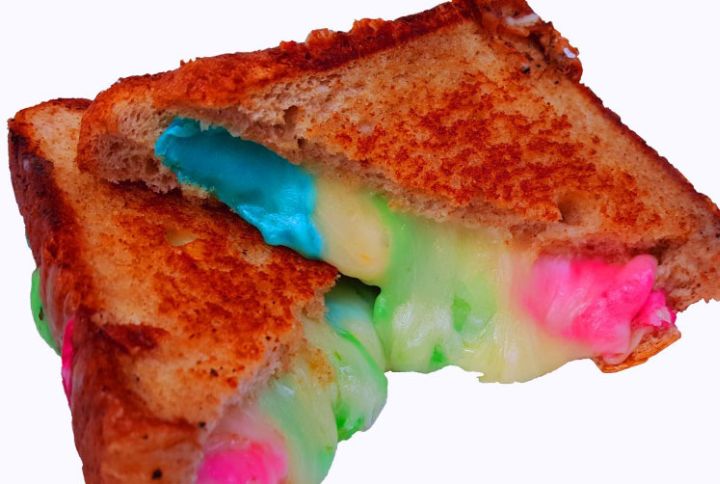 Rainbow grilled cheese sandwich.