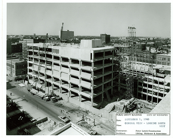 Photo from the City of Winnipeg website showing the construction of what would become the Public Safety Building.