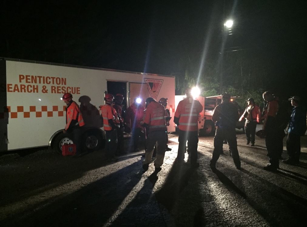 Twenty Penticton Search and Rescue personnel mobilized to rescue an injured cyclist in Naramata on Monday night.