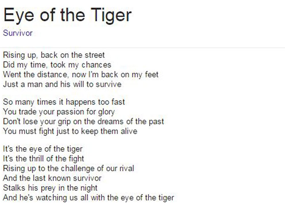 'Eye of the Tiger' lyrics
