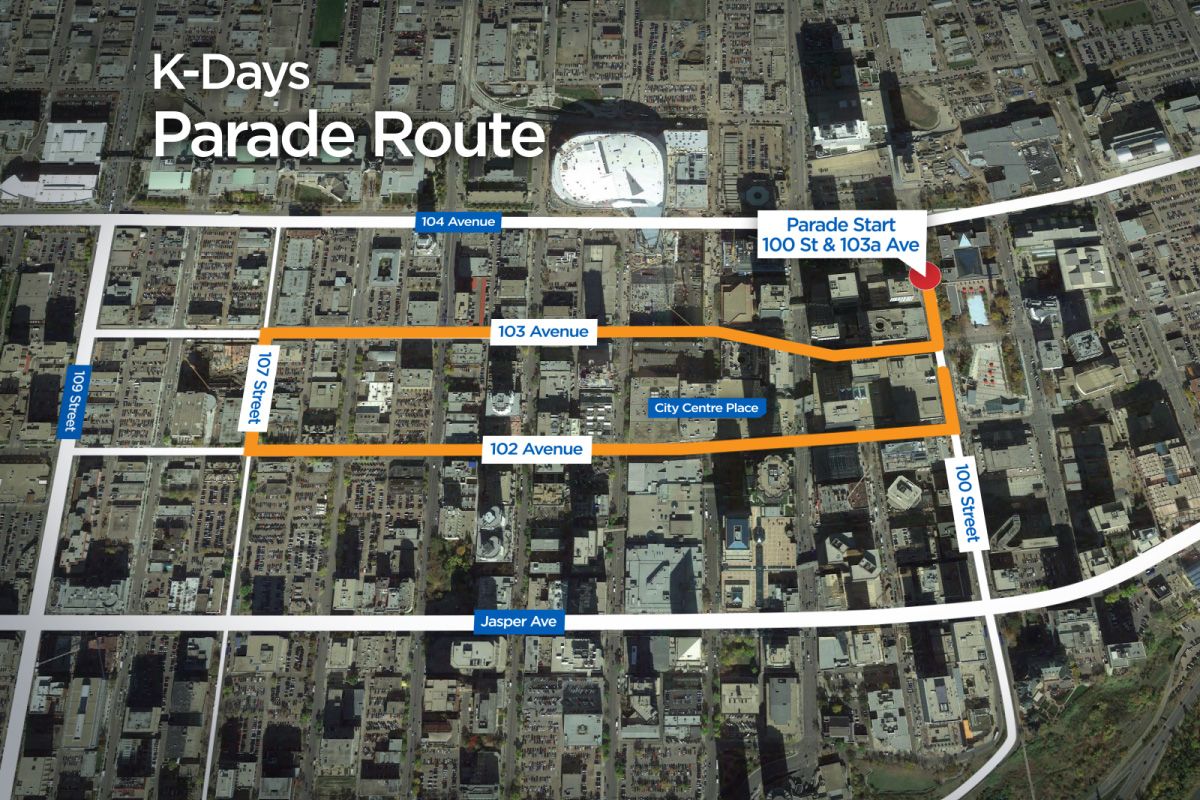 The route for the 2016 K-Days Parade in Edmonton.