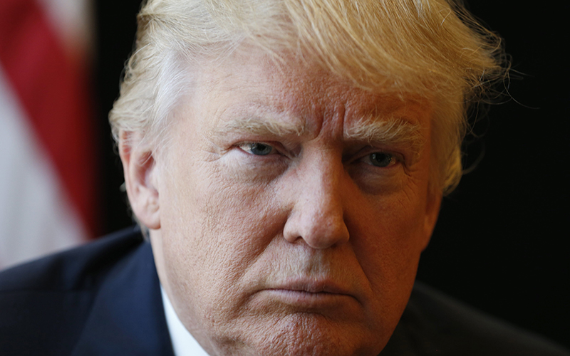Republican Presidential candidate Donald Trump listens to a question during an interview after a rally in Virginia Beach, Va., Monday, July 11, 2016. 