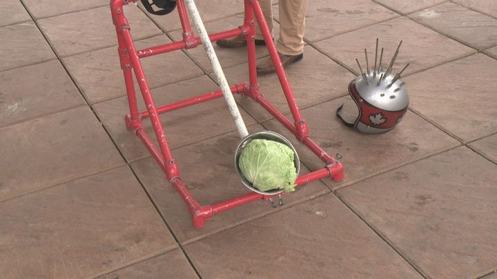 A closer look at Mike Wood’s savoy cabbage, catapult and spike helmet.