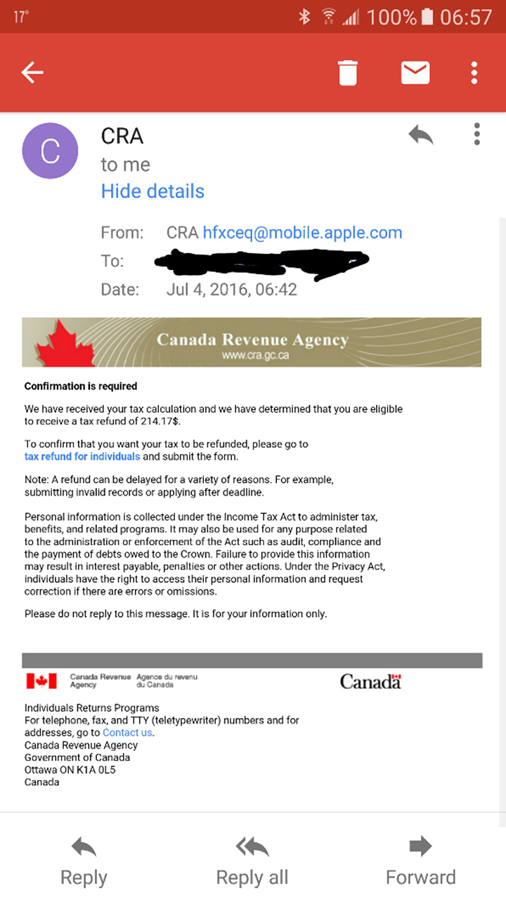 CRA income tax phishing scam still going strong, police warn - image