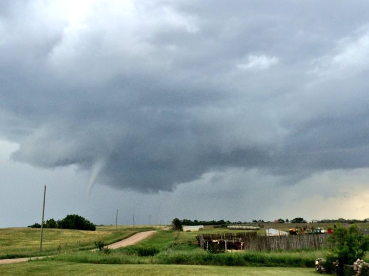 A farmer northeast of Endiang, Alta. took this photo of a funnel cloud around the same time Environment Canada issued a tornado warning for the area on July 13, 2016.